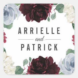 Dusty Blue och Burgundy Cranberry Fall Wedding Fyrkantigt Klistermärke