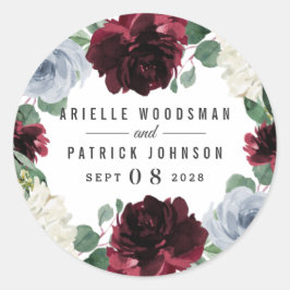 Dusty Blue och Burgundy Cranberry Fall Wedding Runt Klistermärke