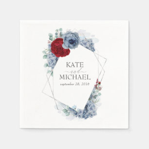 Dusty Blue och Burgundy Red Flowers Bröllop Pappersservett