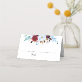 Dusty Blue och Burgundy Red Flowers Placeringskort