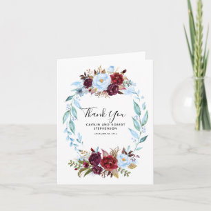 Dusty Blue och Burgundy Red Flowers Tack Kort