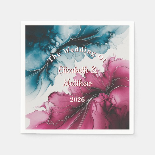 Dusty Blue och Burgundy Swirl Bröllop Pappersservett (Framsidan)
