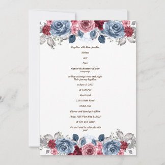 Dusty Blue och Burgundy Wedding bjudande Inbjudningar
