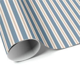 Dusty Blue och Cream Ticking-randigt mönster Presentpapper