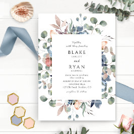 Dusty Blue och Greenery Blissful Blommigt Bröllop Inbjudningar