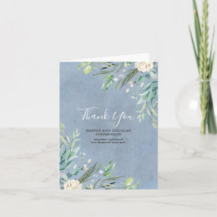 Dusty Blue och Greenery Bröllop Tack Kort