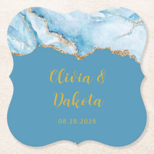 Dusty Blue och Guld Agate Personligt bröllp Underlägg Papper