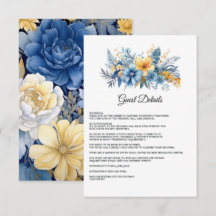 Dusty Blue och Guld Blommig Bröllopsgäst Informati
