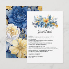 Dusty Blue och Guld Blommig Bröllopsgäst Informati Tilläggskort