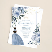 Dusty Blue och Guld Blommigt Quinceañera