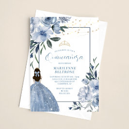 Dusty Blue och Guld Blommigt Quinceañera Inbjudningar