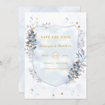 Dusty Blue och Guld Blueberry Save Date Cards