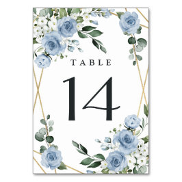 Dusty Blue och Guld Elegant Blommigt Rustic Bröllo Bordsnummer