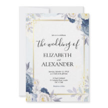 Dusty Blue och Guld Elegant Blommigt Rustic Bröllo