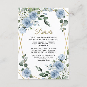 Dusty Blue och Guld Elegant Blommigt Rustic Bröllo Tilläggskort