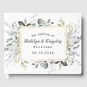 Dusty Blue och Guld Elegant Rustic Blommigt Bröllo Gästböcker