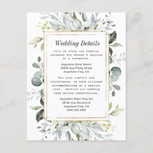 Dusty Blue och Guld Elegant Rustic Blommigt Bröllo Tilläggskort
