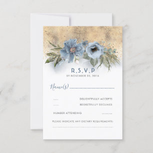 Dusty Blue och Guld Glitter Boho Bröllop OSA Kort