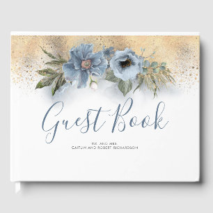 Dusty Blue och Guld Glitter Bröllop Gästböcker
