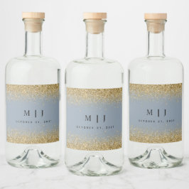 Dusty Blue och Guld Glitter Bröllop Spritflaskor Etikett