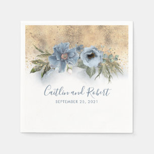 Dusty Blue och Guld Glitter Romantic Bröllop Pappersservett
