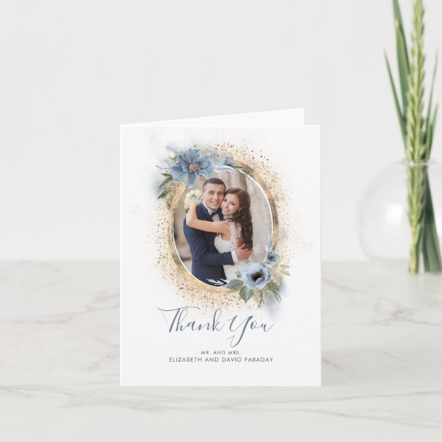 Dusty Blue och Guld Glitter Tack Photo (Framsida)