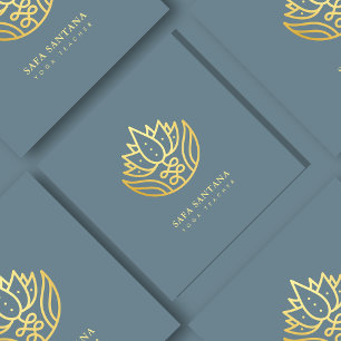 Dusty Blue och Guld Lotus Flower Yoga Teacher Fyrkantigt Visitkort