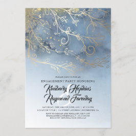 Dusty Blue och Guld Modern Förlovningsfest Inbjudningar