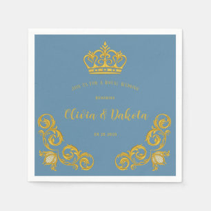 Dusty Blue och Guld Royal Krona Bröllop Napkins Pappersservett