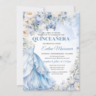 Dusty Blue och Ivory Flowers Blue Princess Dress Inbjudningar