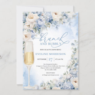 Dusty Blue och Ivory Flowers brunch och bubblande Inbjudningar