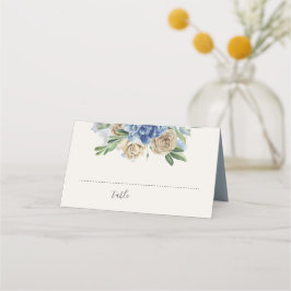 Dusty Blue och Ivory Flowers Watercolor Placeringskort