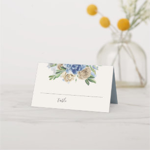 Dusty Blue och Ivory Flowers Watercolor Placeringskort