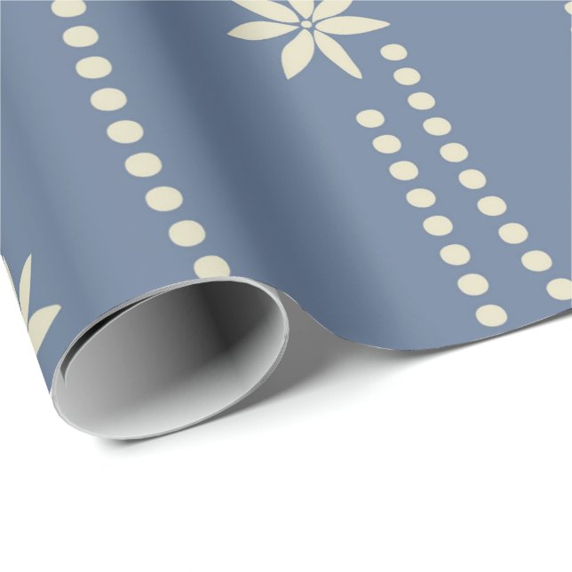 Dusty Blue och Ivory Julblomma Presentpapper (Rullad Hörn)