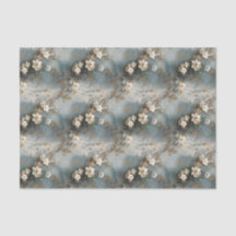 Dusty Blue och Ivory Shabby Blommigt Decoupage Pap