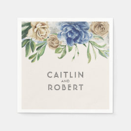 Dusty Blue och Ivory Vintage Flowers Bröllop Pappersservett