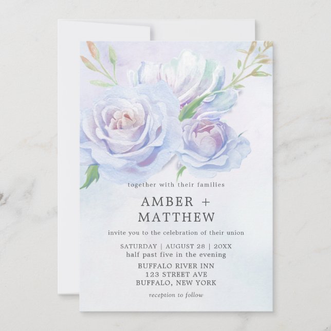 Dusty Blue och Lavender Paint Peony Wedding bjudan (Framsida)