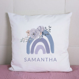 Dusty Blue och Lila Boho Rainbow with Flowers Kudde