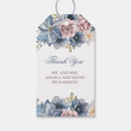 Dusty Blue och Mauve Blommigt Bröllop Gift Märkres Presentetikett