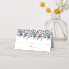 Dusty Blue och Mauve Blommigt Bröllop Place Card Placeringskort
