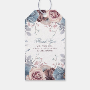 Dusty Blue och Mauve Blommigt Bröllop Presentetikett