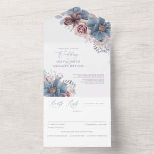 Dusty Blue och Mauve Blommigt Elegant bröllop