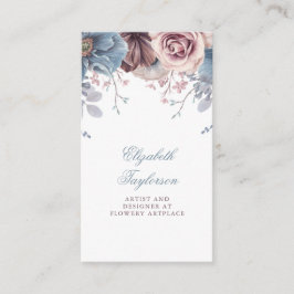 Dusty Blue och Mauve Watercolor Blommigt Vintage Visitkort