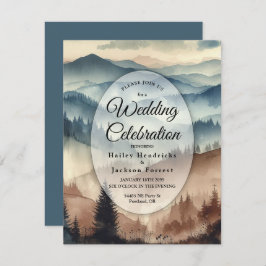 Dusty Blue och Mocha Brown Mountains Bröllop Inbjudningar