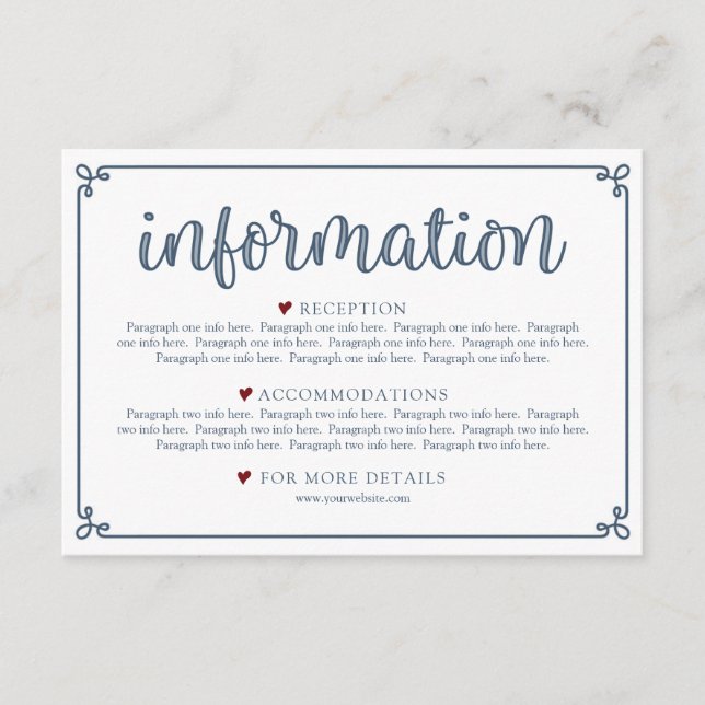 Dusty Blue- och Mörk Red Information Injektionshöl Tilläggskort (Framsida)