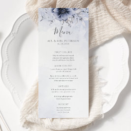 Dusty Blue och Navy Blommigt Elegant bröllop Meny