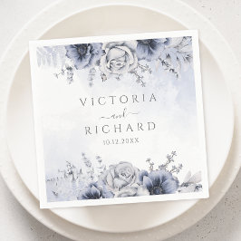 Dusty Blue och Navy Blommigt Elegant bröllop Pappersservett