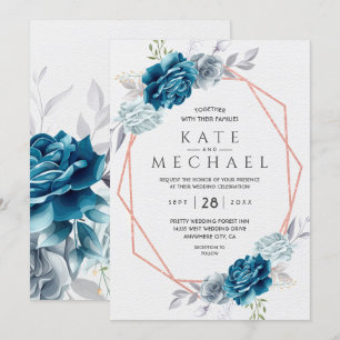 Dusty Blue och Navy Blommigt Elegant Inbjudningar