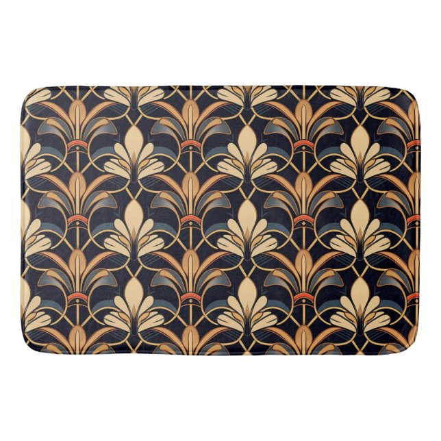 Dusty Blue och Orange Art Deco Badrumsmatta (Framsidan)