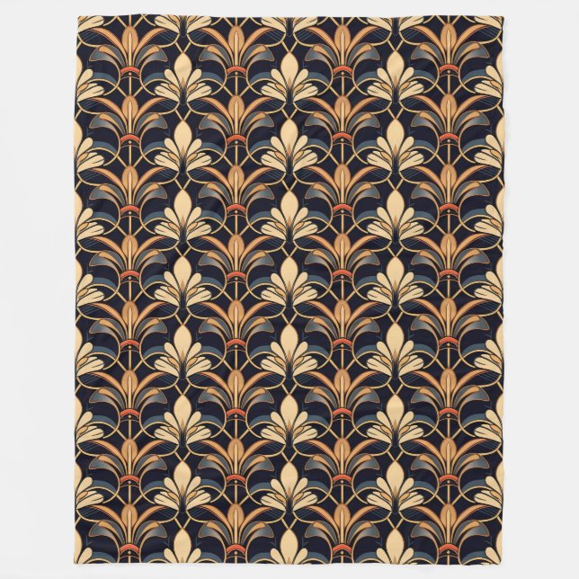 Dusty Blue och Orange Art Deco Fleecefilt (Framsidan)